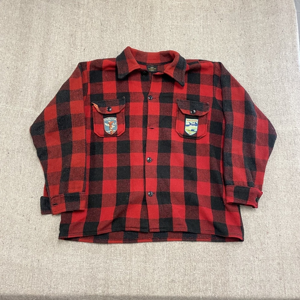 vintage Thermo King Plaid Button up Shirt mens xl Red 1960s Vancouver Patchwork